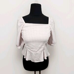 Draper James Top Womens Medium Pink White Gingham Y2K Baby Doll Peplum Milkmaid